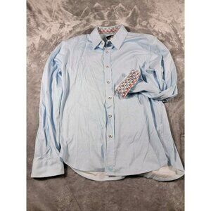 Butter Cloth Blue with White Geometric Collar and flip‎ Cuff Men's Size Large